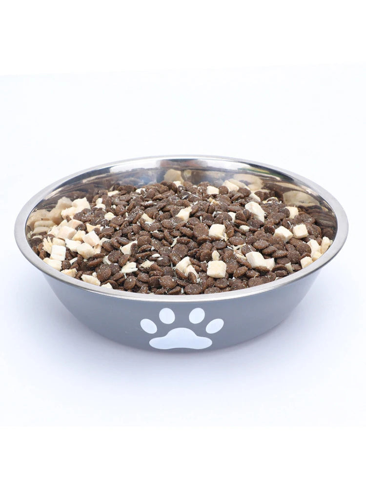Stainless Steel Dog Bowl with Paw Print Design
