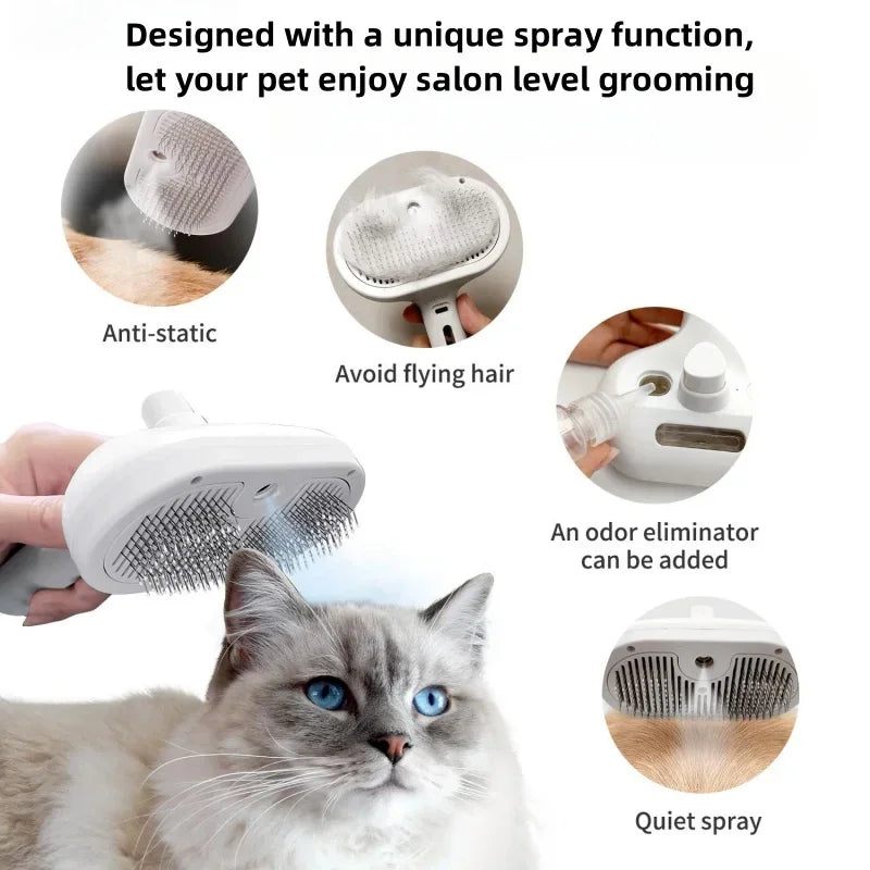 Upgraded Pet Steam Brush Spray Grooming Comb Hair Removal Cleaning