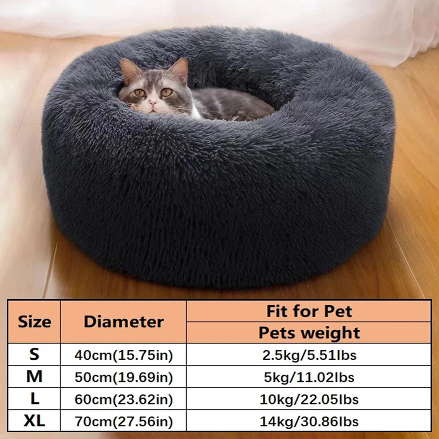 Soft Pet Cat Bed Pad Plush Warm Faux Fur Dog Calm Bed Donut Round