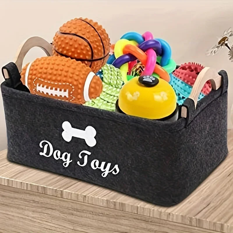 Stylish Felt Pet Toy Storage Basket - Durable Organizer for Cat &
