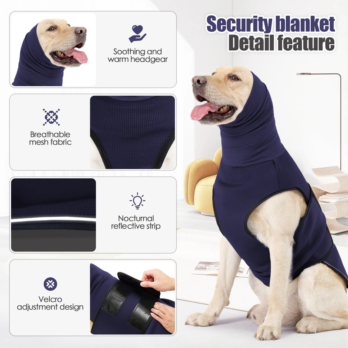 Dog Anxiety Relief Vest With Neck Warmer, Anti-Stress Calming Wrap