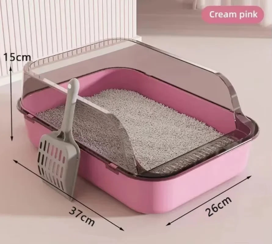 P Semi-Enclosed Cat Litter Box Splashproof Kitten Toilet Tray Pet