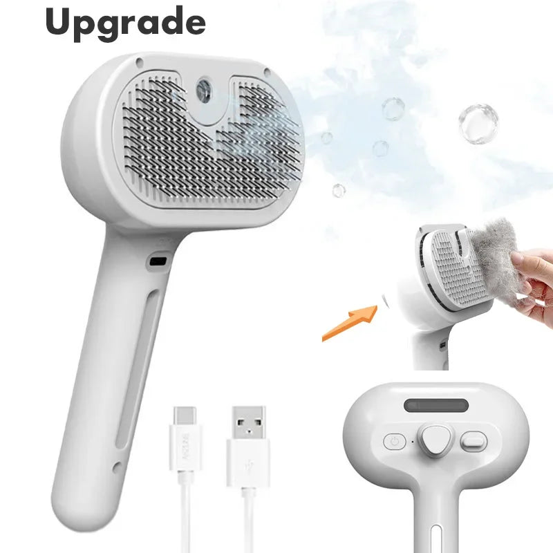 Upgraded Pet Steam Brush Spray Grooming Comb Hair Removal Cleaning