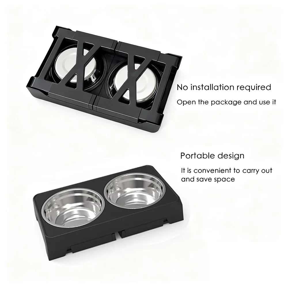 Elevated Dog Feeder Bowls Adjustable Raised Stand with Double