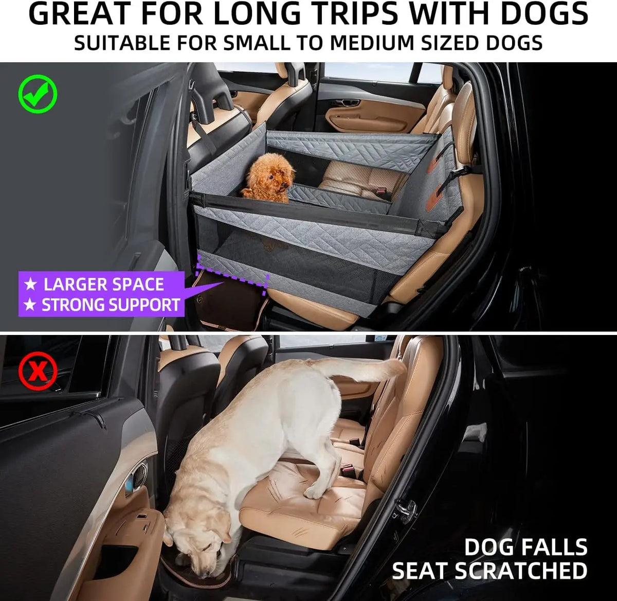 Waterproof Dog Car Seat Cover, Back Seat Extender Pet Hammock Bed