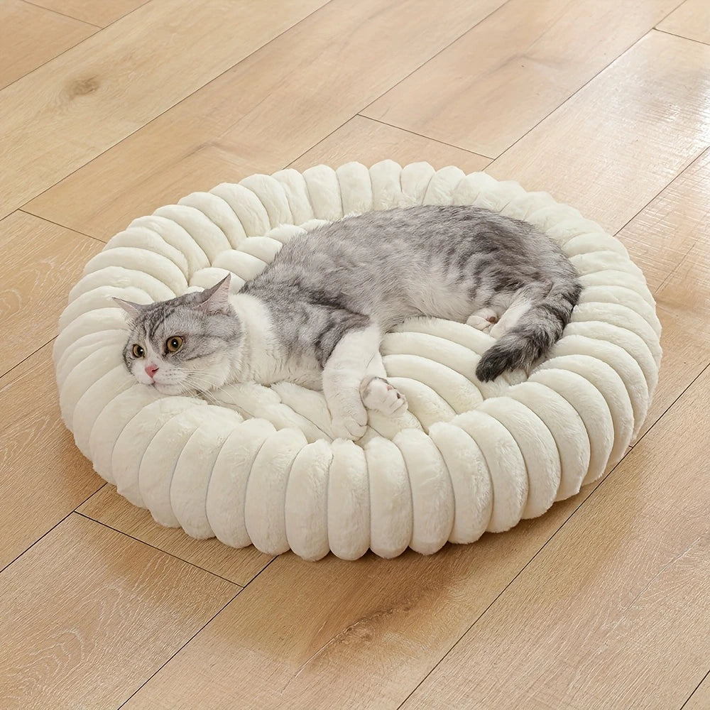 Warm Round Donut Cat Bed Ultra Soft Plush Pet Nest Cozy Deep Sleep