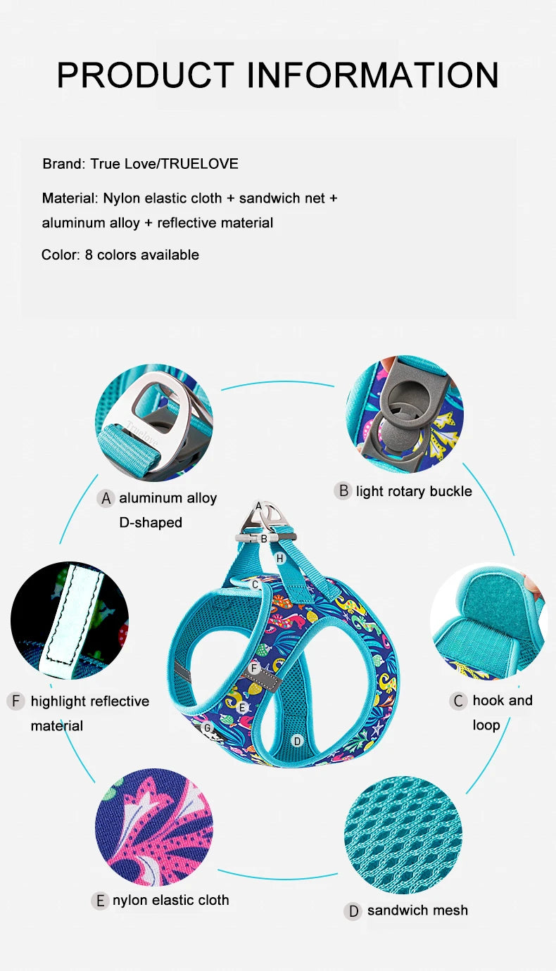 Truelove Pet Harness Soft Air Mesh Adjustable Reflective Pet Vest