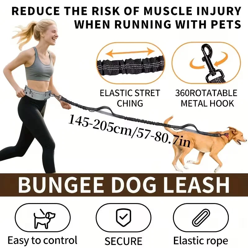 Hands-Free Dog Leash with Running Waist Bag, Retractable Bungee