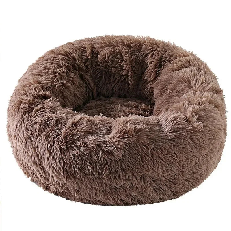 Soft Pet Cat Bed Pad Plush Warm Faux Fur Dog Calm Bed Donut Round