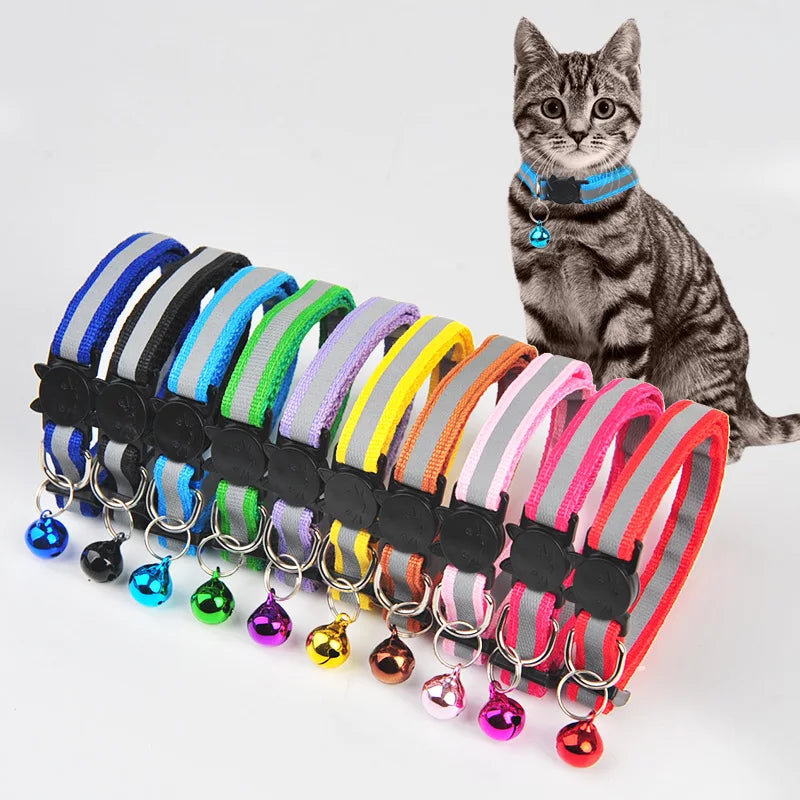 Reflective Pet Collar with Bell Adjustable Nylon Dog Cat Collar