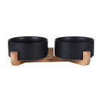 Ceramic Pet Bowl Dish with Wood Stand No Spill Pet Ceramic Double