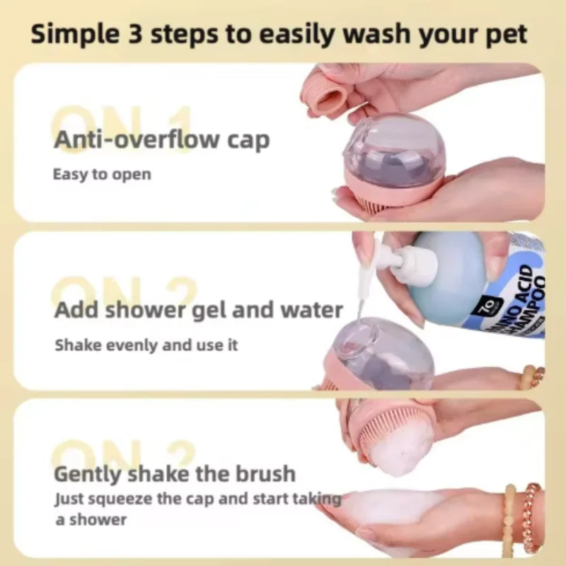Soft Silicone Pet Bath Brush with Shampoo Dispenser Gentle Massage