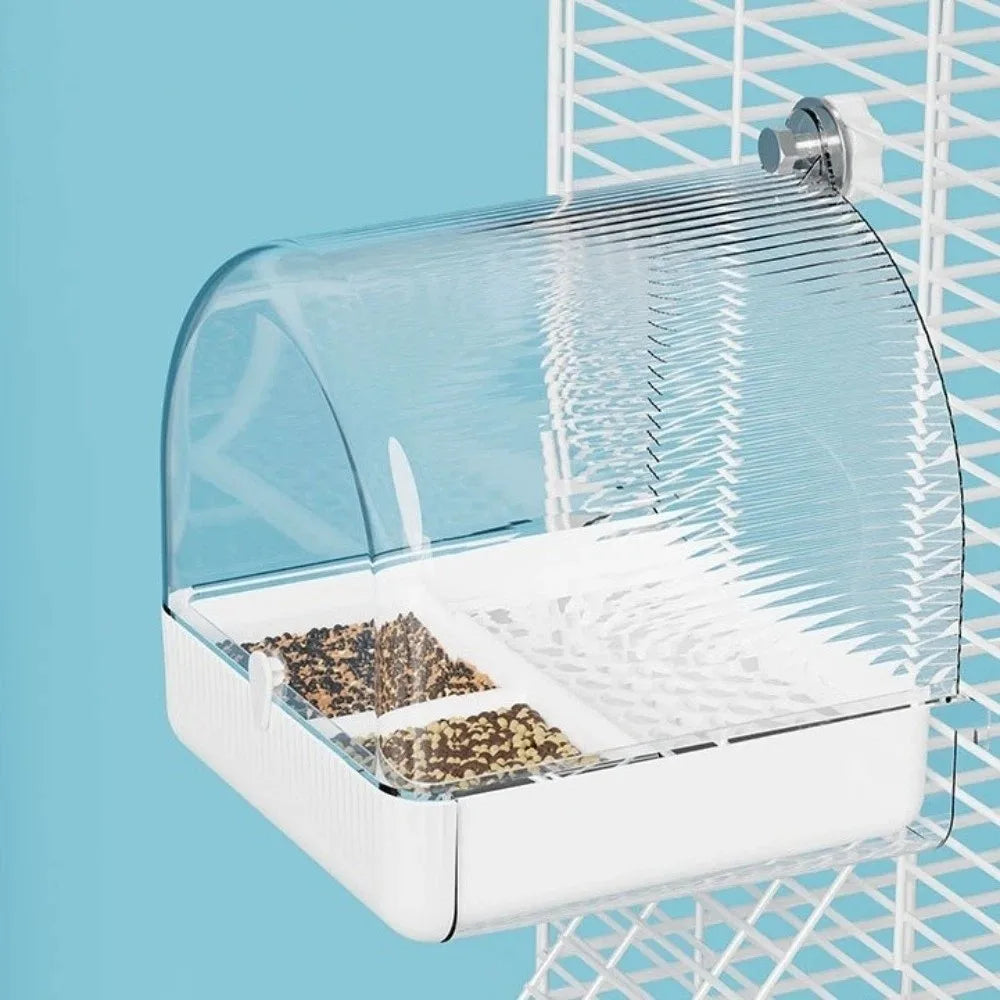 Transparent Bird Bath Cage Splash Proof Food Holder Box Bird