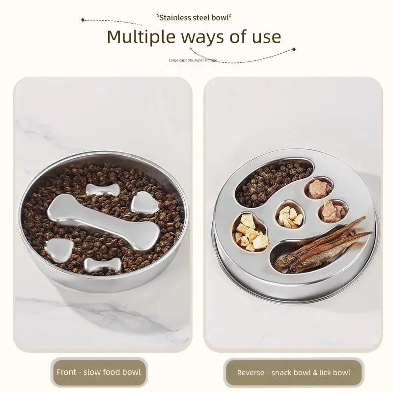 Stainless Steel Slow Feeder Bowl, Non-Slip Pet Food Bowl