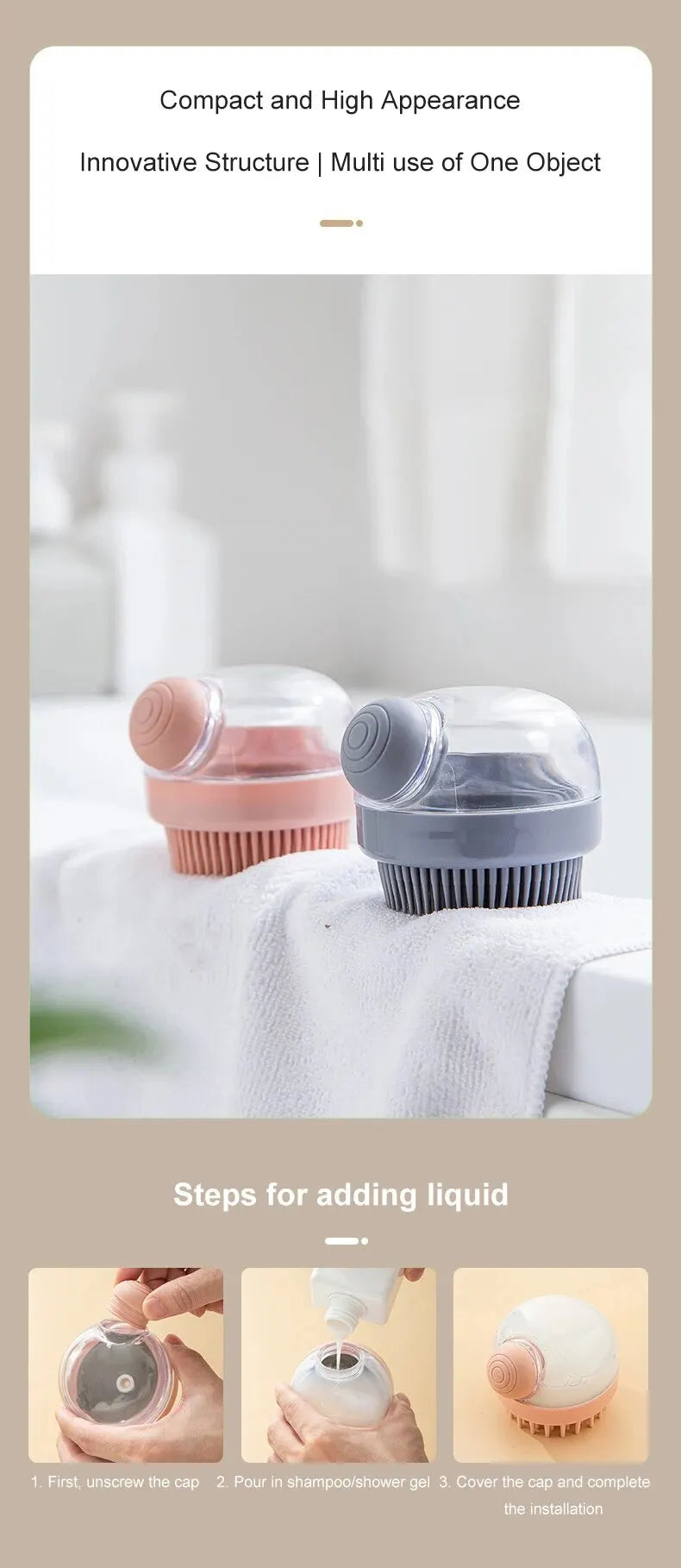 Pet Bath Brush Soft Silicone with Shampoo Dispenser Gentle Massage