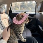 Breathable Pet Bucket Hat Adjustable Plaid Print Dog Sunshade Hat