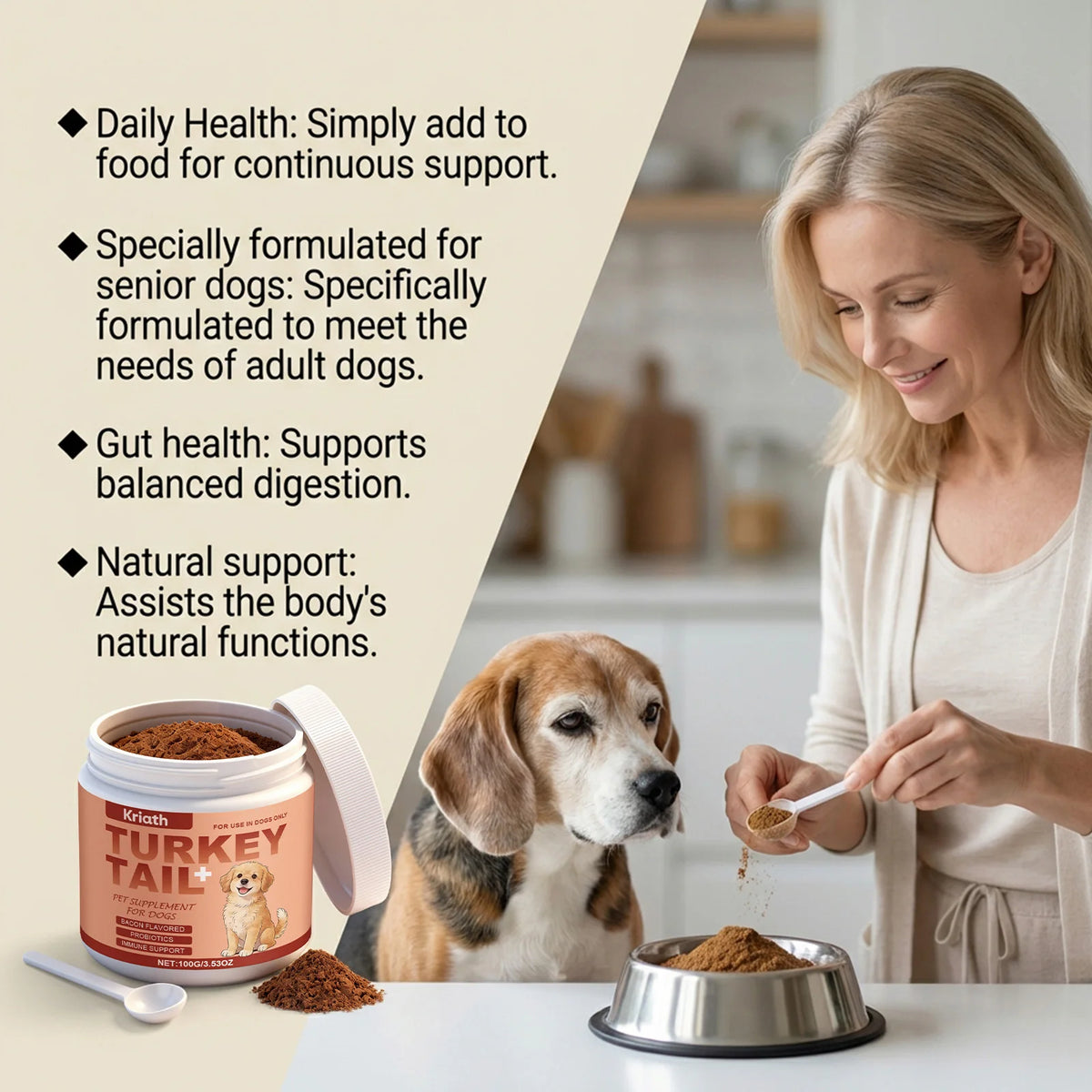 Dog Nutrition Health Supplement Powder Improve Pet Vitality Balance Intestinal Flora Skin Coat Wellness Boost Body Defense 100g