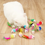 Pet Cat Toys Rabbit Fur False Mouse Feather Rainbow Mouse Toy