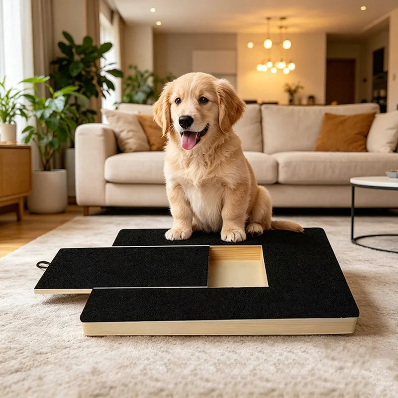 Wooden Dog Cat Nail Scratch Board with Built in Treat Box PUll Out