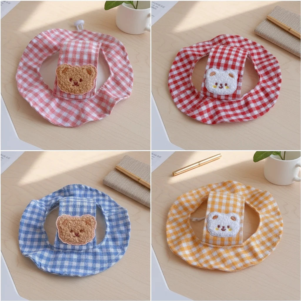 Breathable Pet Bucket Hat Adjustable Plaid Print Dog Sunshade Hat
