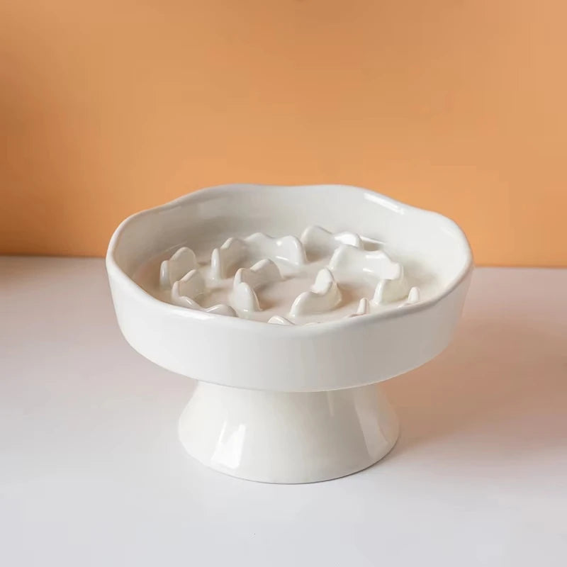 Ceramic Slow-Feeding Bowl High-Leg Cat Bowl with Neck Protection