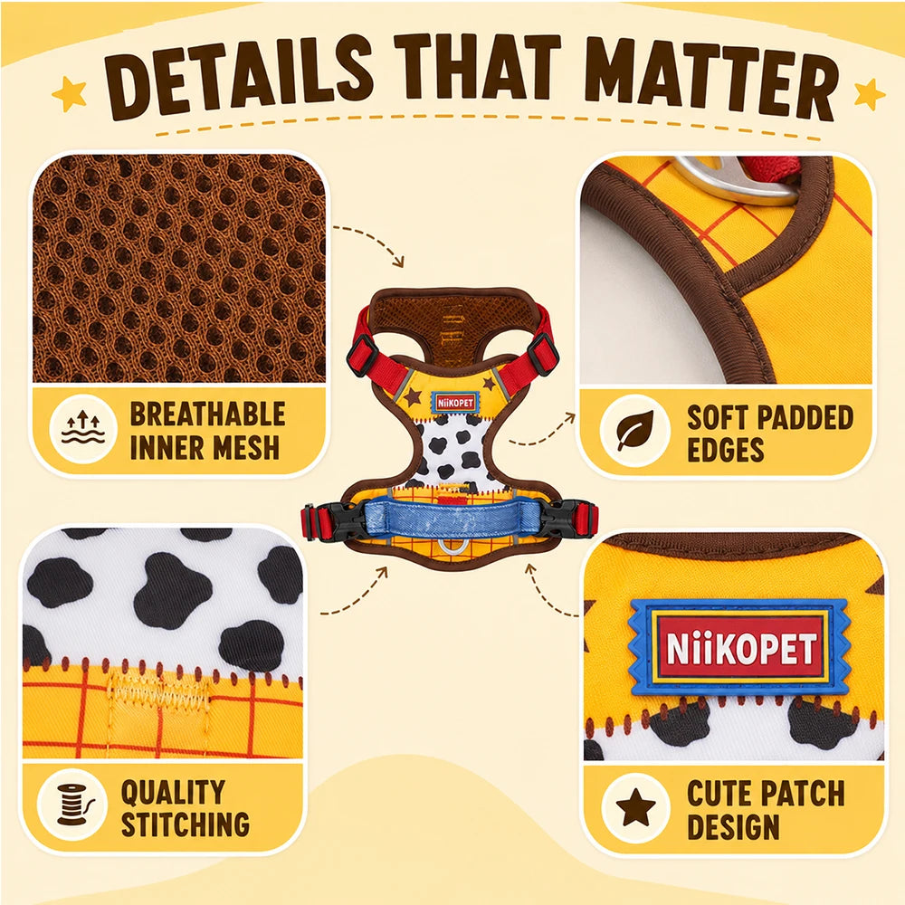 Comfortable Breathable Mesh-Lined Printed Pet Harness with