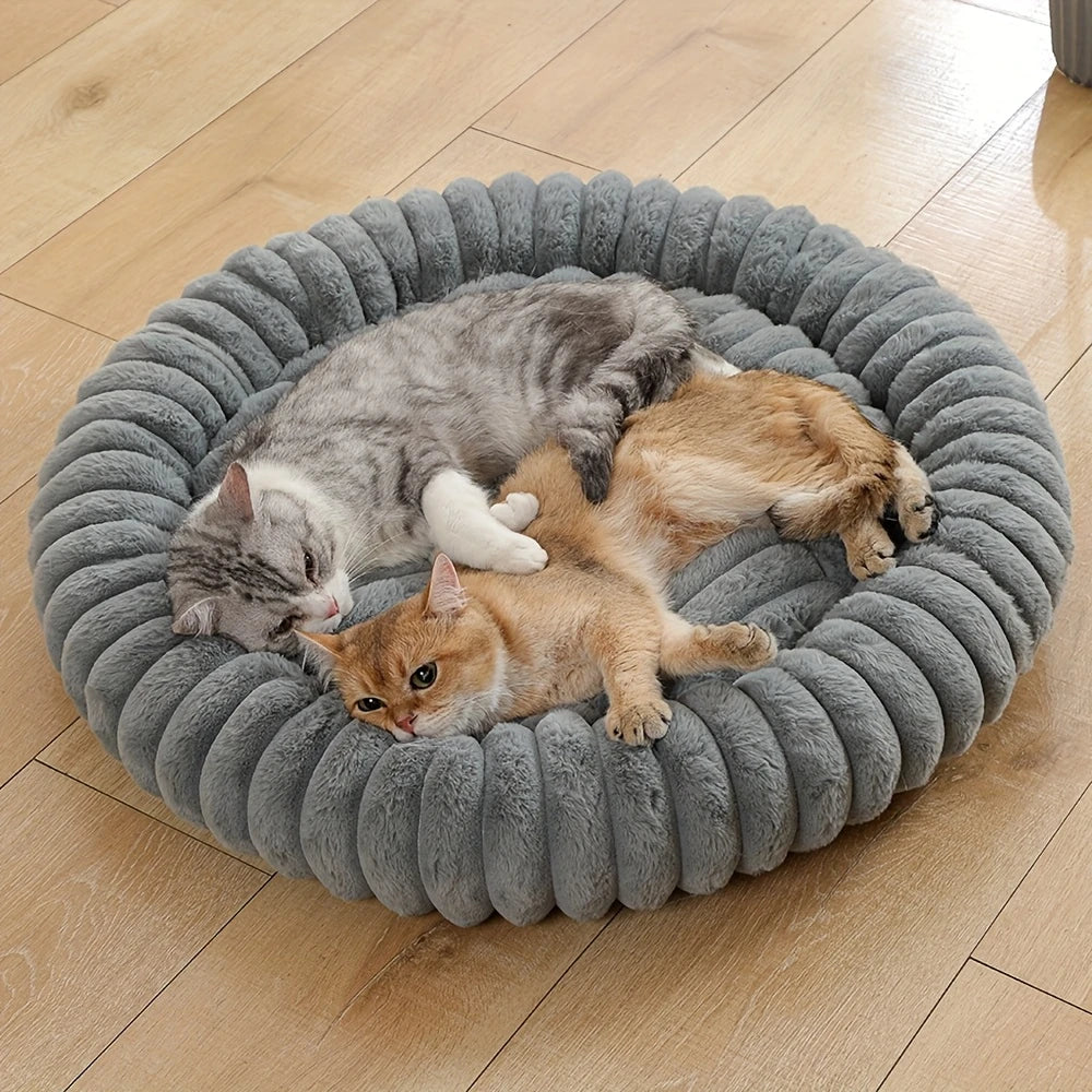 Warm Round Donut Cat Bed Ultra Soft Plush Pet Nest Cozy Deep Sleep
