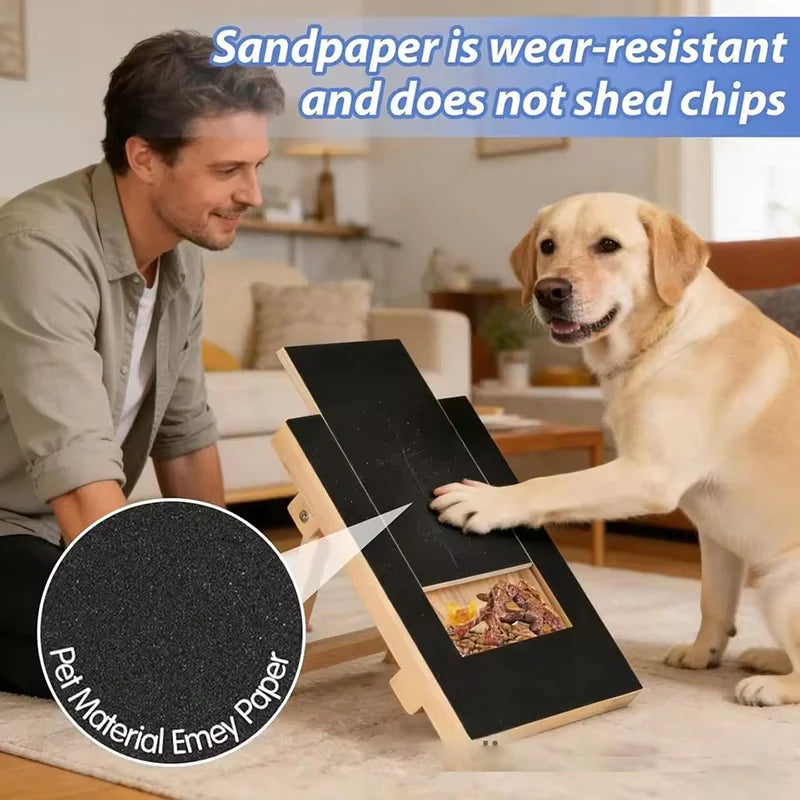 Wooden Dog Cat Nail Scratch Board with Built in Treat Box PUll Out