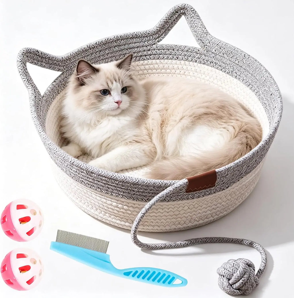 Cat Instinct Basket - Hand-Woven Cotton Rope Fun Bed, Equipped
