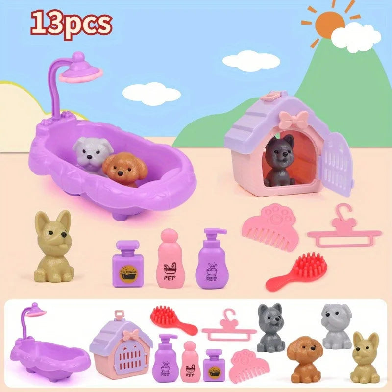 Cute Dog Pet Basket Doll Set