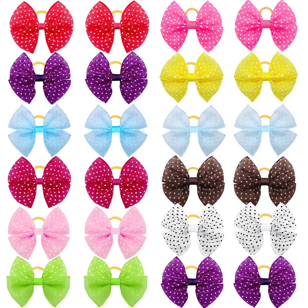 Lace Dogs Hair Bows with Dotted Dog Hair Rubber Bands Colorful