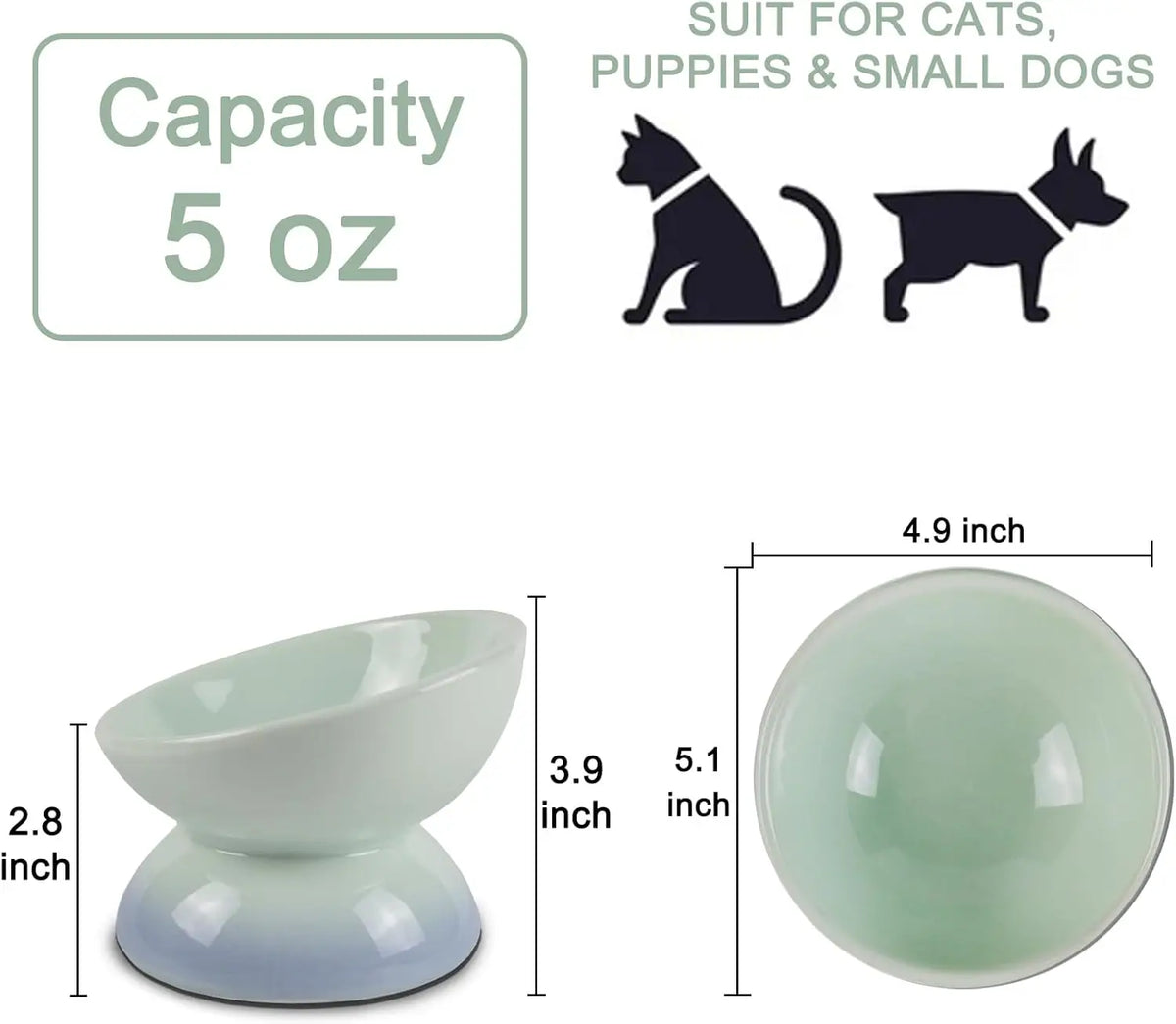 Ceramic Elevated Cat Bowls Tilted Cat Food Bowl Dish Pet Feeder