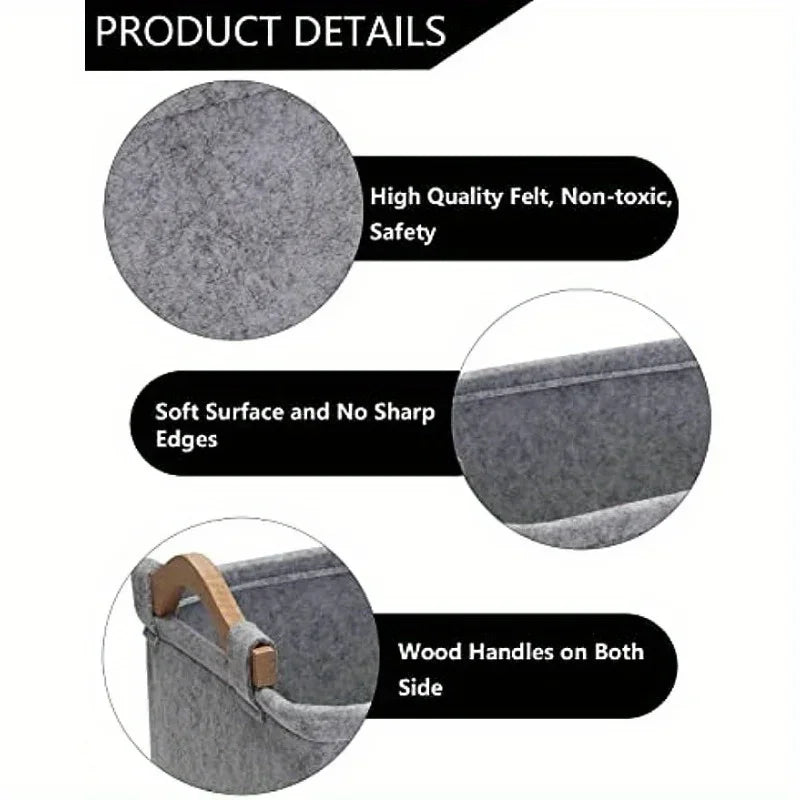 Stylish Felt Pet Toy Storage Basket - Durable Organizer for Cat &