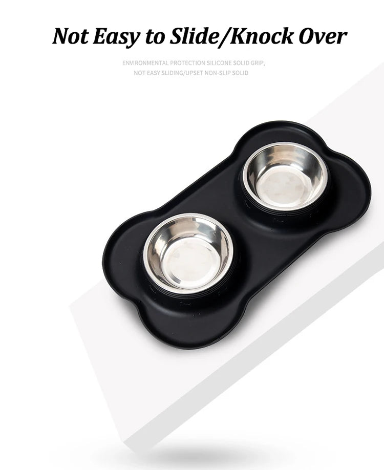 Stainless Steel Pet Dog Feeder Silicone Anti-Spill Cats Dog Double