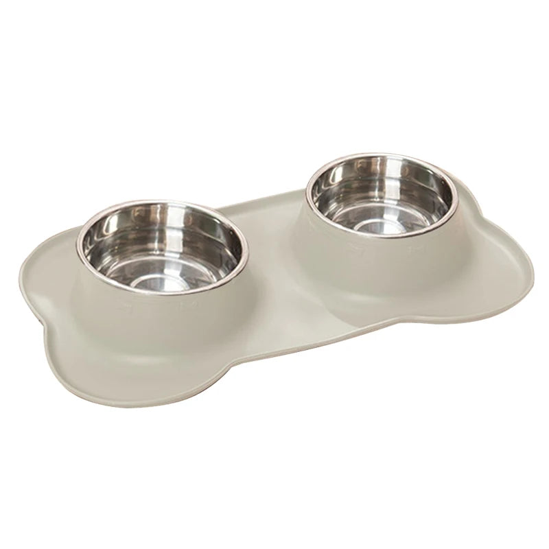Stainless Steel Pet Dog Feeder Silicone Anti-Spill Cats Dog Double