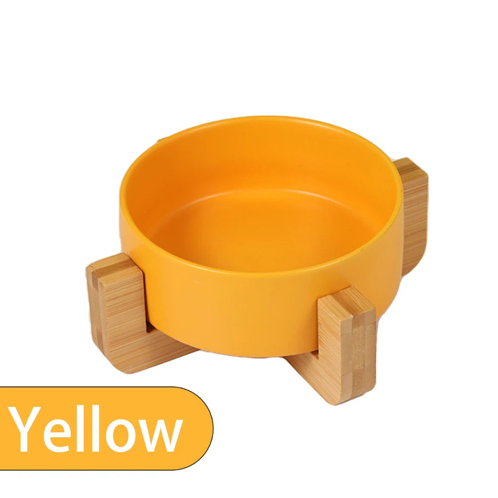 Custom Ceramic Pet Bowl Dish with Wood Stand Dog Cat Bowl with