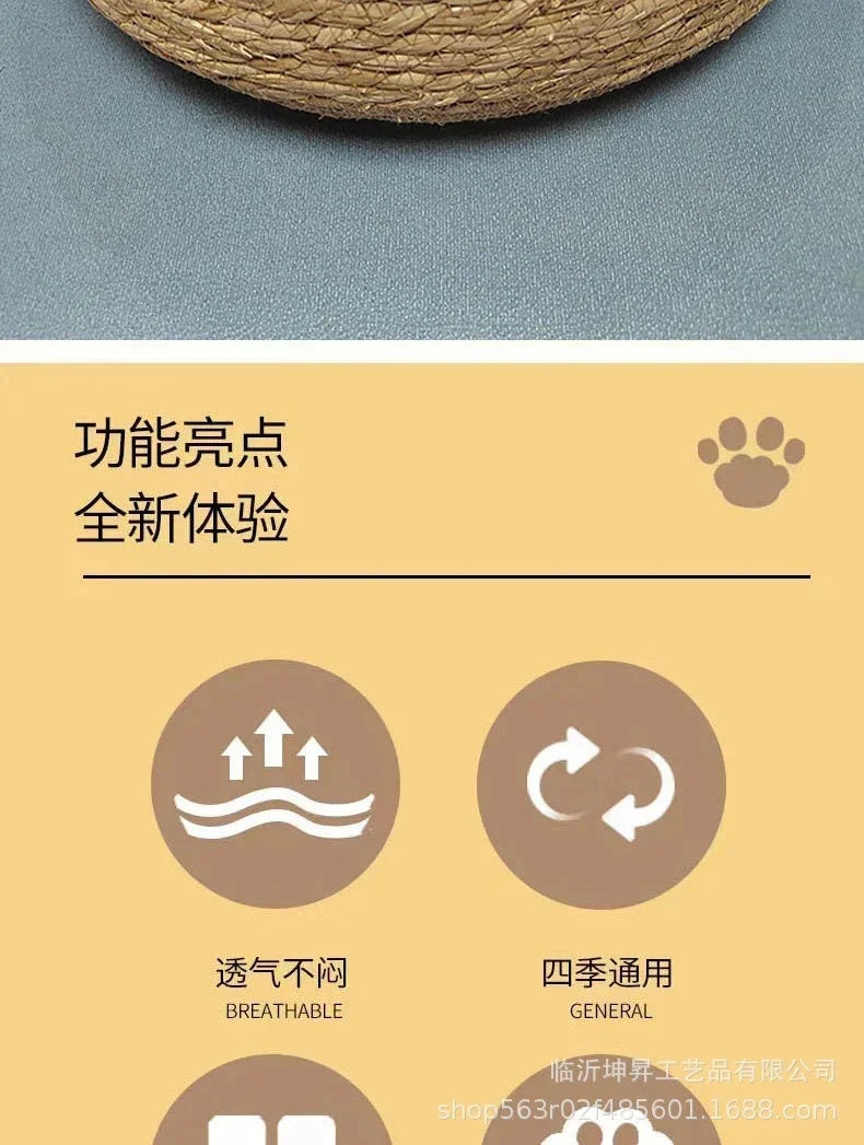 Rattan Weaving Cat Basket Bed With Soft Cushion Round Donut Design