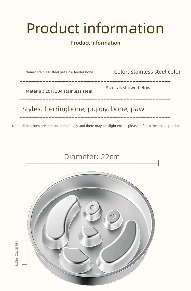 Stainless Steel Slow Feeder Bowl, Non-Slip Pet Food Bowl
