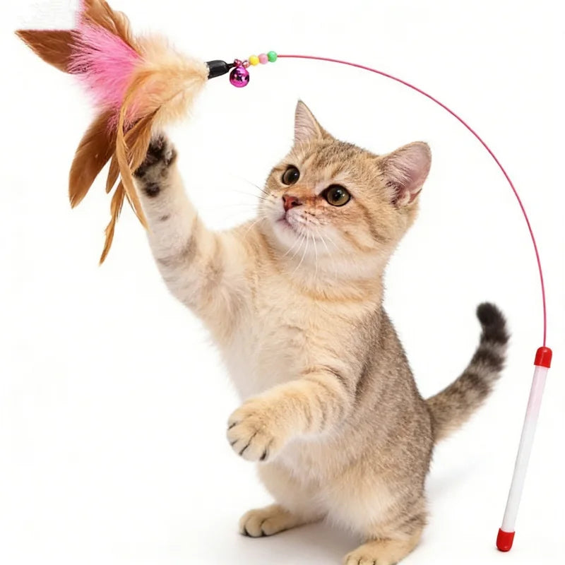 Funny Cat Toy Steel Wire Long Pole Feather Rotating Fishing Stick