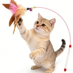 Funny Cat Toy Steel Wire Long Pole Feather Rotating Fishing Stick