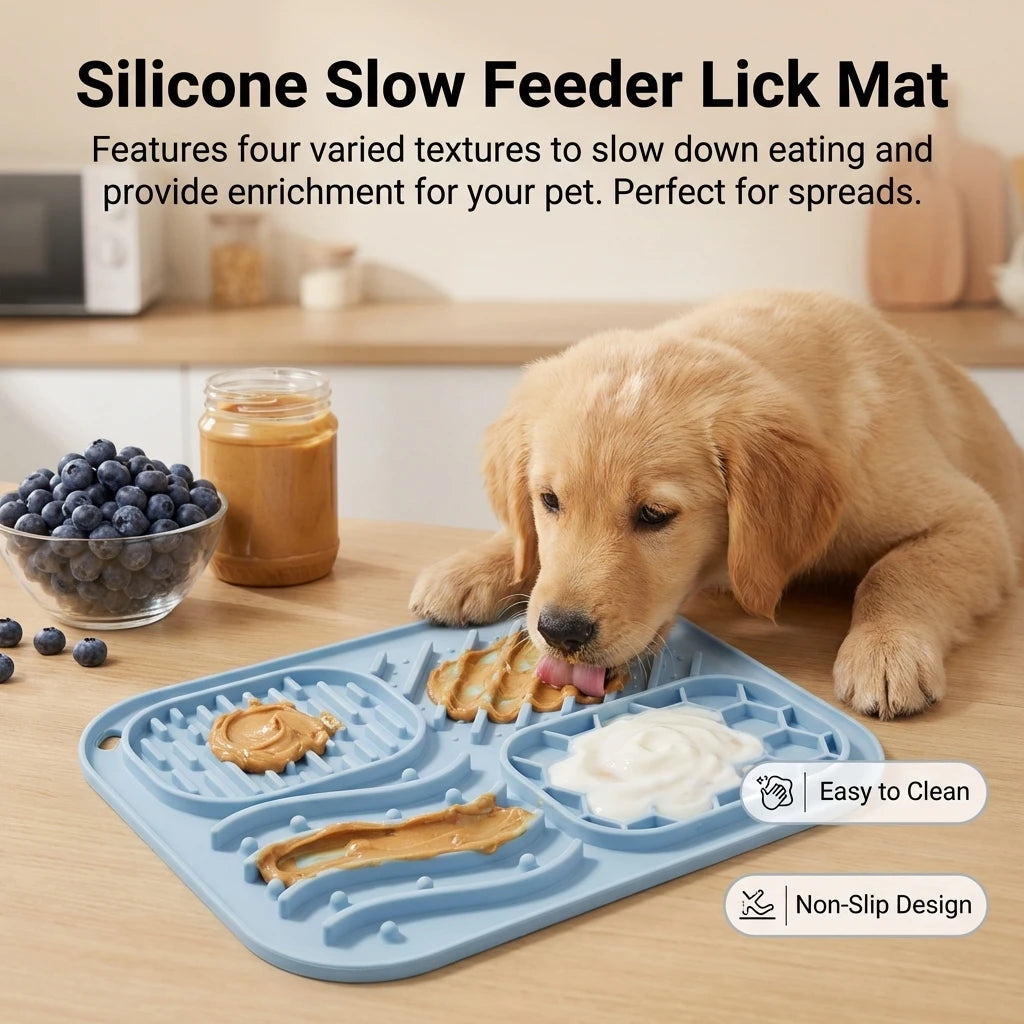 Pet Silicone Slow Feeder Licking Mat Dog Anti_Choke Suction Food