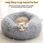 Soft Pet Cat Bed Pad Plush Warm Faux Fur Dog Calm Bed Donut Round