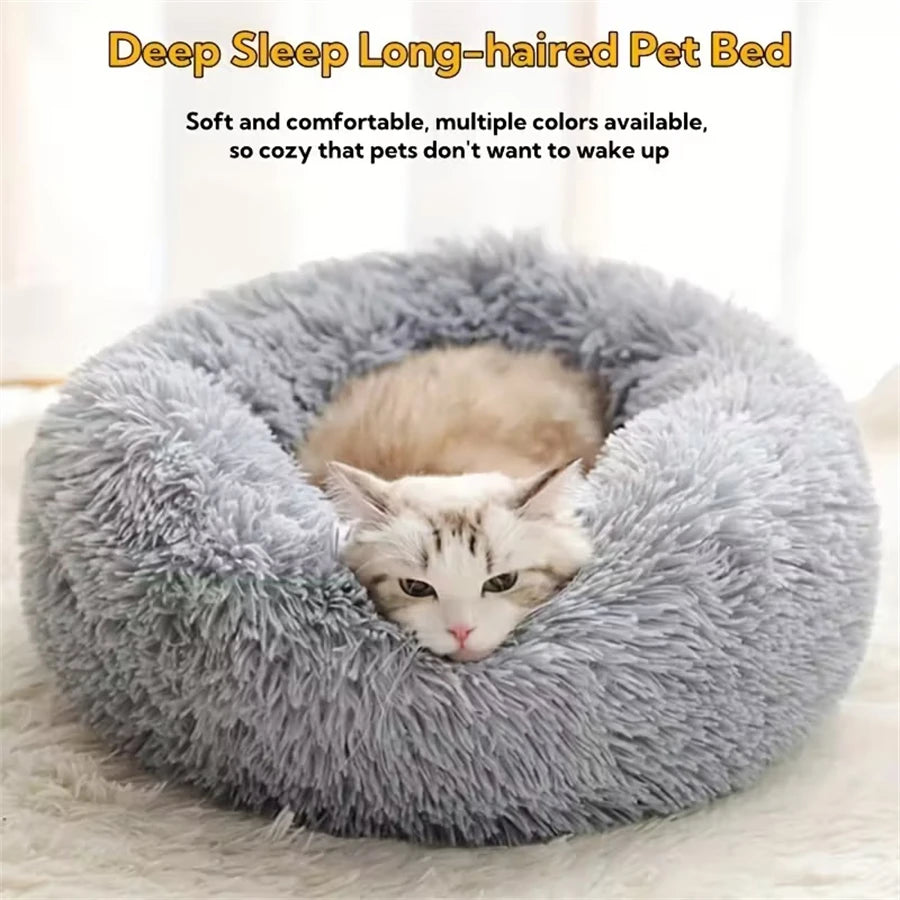 Soft Pet Cat Bed Pad Plush Warm Faux Fur Dog Calm Bed Donut Round