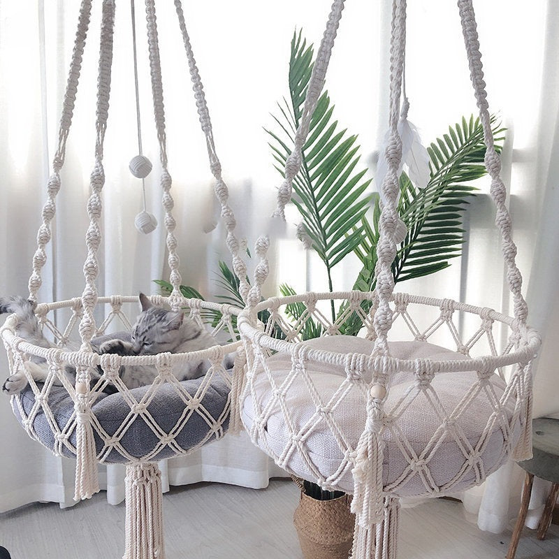 Winter Pet Hammock Cat Swing Hand Woven Cotton Rope Cats Hanging
