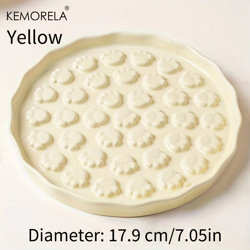 Kemorela Ceramic Slow Feed Cat Bowl - Paw Design Pet Food Dish
