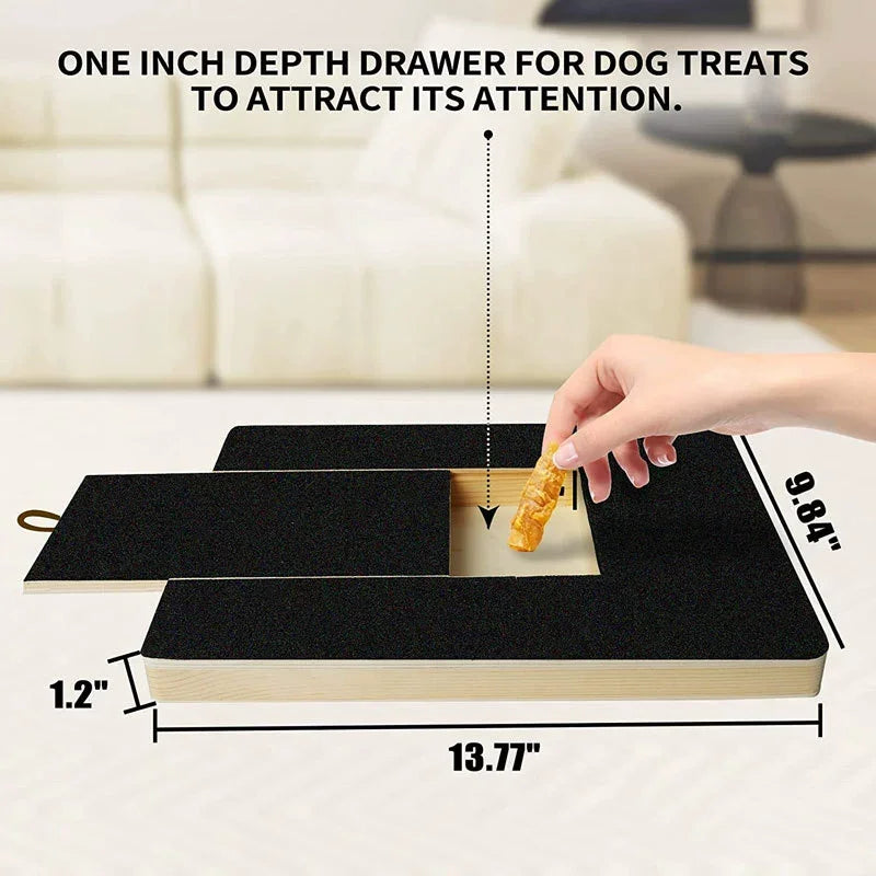 Wooden Dog Cat Nail Scratch Board with Built in Treat Box PUll Out