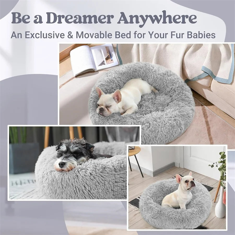 Soft Pet Cat Bed Pad Plush Warm Faux Fur Dog Calm Bed Donut Round