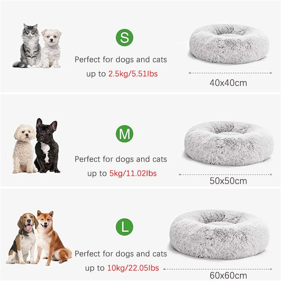 Soft Pet Cat Bed Pad Plush Warm Faux Fur Dog Calm Bed Donut Round