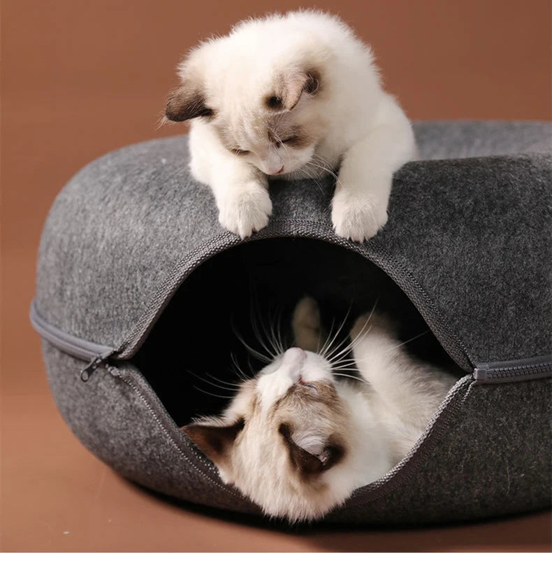Donut Cat Tunnel Bed Pets House Natural Felt Pet Cat Cave