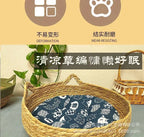 Rattan Weaving Cat Basket Bed With Soft Cushion Round Donut Design